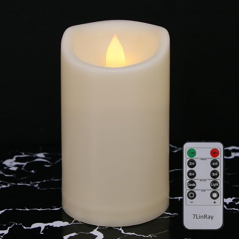 7LinRay Store Flickering Flameless Candles with Remote and Timers, Waterproof Outdoor Indoor Battery Operated LED Pillar Candles for Home Wedding Decor, Ivory Plastic, D3 X H6, 1 Pack - Image 1